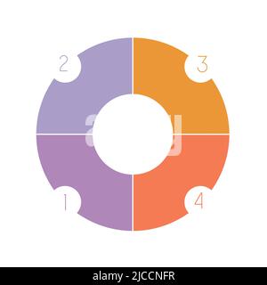 Modello di infografica per presentazioni o newsletter, PowerPoint e Keynote, newsletter. Ingranaggio colorato numerato con spazio per il testo su quattro 4 posizioni Foto Stock