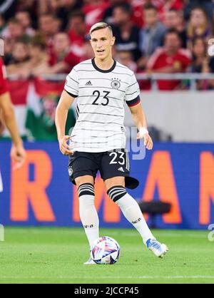 Nico Schlotterbeck, DFB 23 nella UEFA Nations League 2022 partita UNGHERIA - GERMANIA 1-1 nella stagione 2022/2023 giugno 11, 2022 a Budapest, Ungheria. © Peter Schatz / Alamy Live News Foto Stock