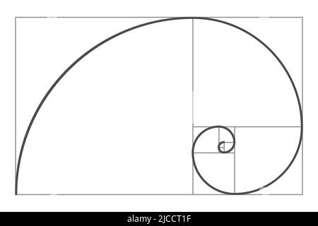 Concetto geometrico del rapporto d'oro. Spirale Fibonacci. Illustrazione vettoriale. Illustrazione Vettoriale