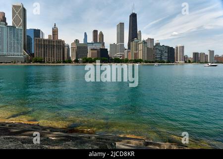 Vista di Chicago guardando verso nord lungo il lungolago Foto Stock