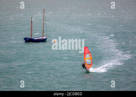 Vento Surfer a Aber Dyfi Galles Foto Stock