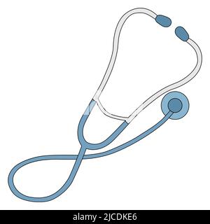 Fonendoscopio in stile cartone animato. Illustrazione vettoriale dello stetoscopio isolato su sfondo bianco. Simbolo di diagnostica e terapia medica Illustrazione Vettoriale