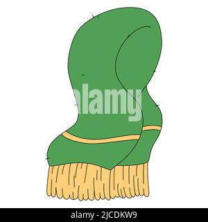 Sciarpa in maglia di lana in stile cartone animato. Illustrazione vettoriale isolata su sfondo bianco. Un colorato accessorio autunnale Illustrazione Vettoriale