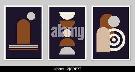 Raccolta di poster. Stile minimalista. Con un design moderno in stile boho. Cubismo. Composizione di figure semplici. Design per disegno, logo, poster, poll Illustrazione Vettoriale