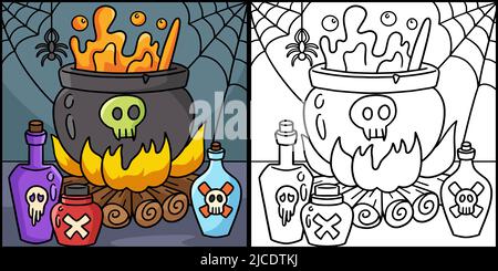 Witch Cauldron Halloween Illustrazione colorata Illustrazione Vettoriale