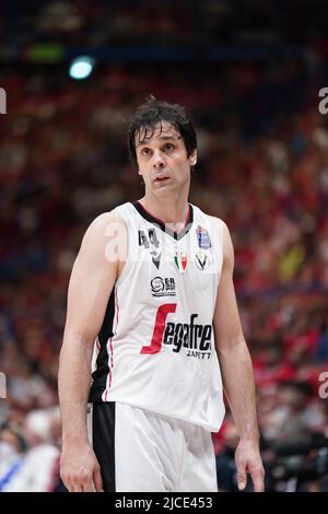 Milano, Italia. 12th giugno 2022. MILOS Teodosic (Virtus Segafredo Bologna) durante la gara 3 finale - AX Armani Exchange Milano vs Virtus Segafredo Bologna, Campionato Italiano di Basket A Serie a Milano, Italia, Giugno 12 2022 Credit: Independent Photo Agency/Alamy Live News Foto Stock