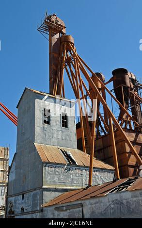 Dettaglio dell'elevatore di grano Oscar Ewton a Sayre, Oklahoma. Foto Stock