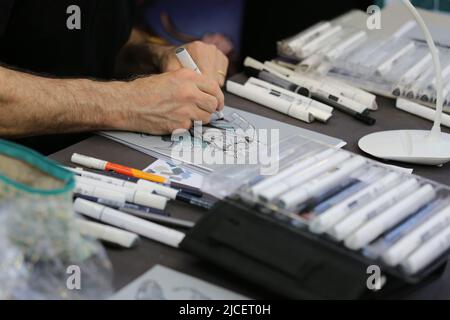 Torino, Italia. 11th giugno 2022. Torino Comics, mercato espositivo e espositivo del fumetto, nato nel 1994, che si svolge in primavera al Lingotto Fiere di Torino. (Foto di Daniela Parra Saiani/Pacific Press) Credit: Pacific Press Media Production Corp./Alamy Live News Foto Stock