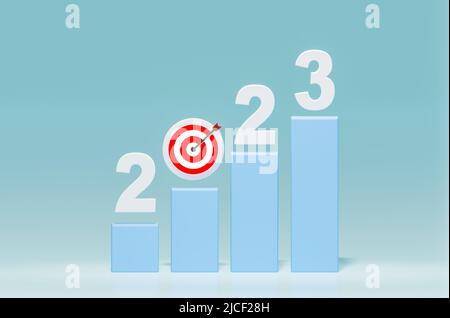 Grafico di crescita per il 2023. Piano di crescita economica e finanziaria per il 2023. Nuovo anno analisi delle tendenze di crescita e delle finanze aziendali. Analisi e per Foto Stock