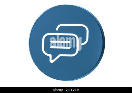 icona chat in cerchio blu. Icona fumetto vocale. Simbolo di supporto online icona lucida metallica. Chat on line simbolo isolato su sfondo bianco. Discorso bub Foto Stock