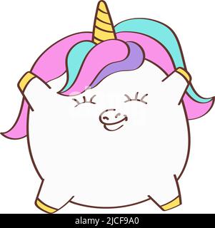 Unicorn plump Clipart in stile cartotone carino bella clip Art Unicorn Fat. Illustrazione vettoriale di un animale per stampe di vestiti, adesivi, tessuti Illustrazione Vettoriale