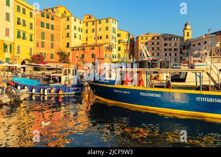 Porto di Camogli, Rivera di Levante, Provincia di la Spazia, Liguria, Italia Foto Stock