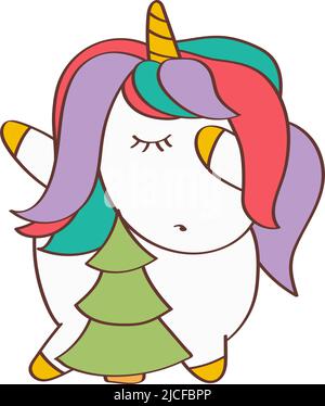 Grasso Natale Unicorn Clipart in carino stile cartoon bella clip Art Natale Unicorn. Illustrazione vettoriale di un animale per stampe per abiti Illustrazione Vettoriale