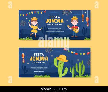 Festa Junina Festival Banner Template Social Media Flat Cartoon background Vector Illustration Illustrazione Vettoriale