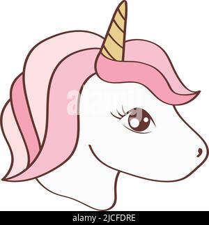 Cute Clipart Unicorn Head Illustration in stile Cartoon. Cartoon clip Art Unicorn viso. Illustrazione vettoriale di un animale per adesivi, doccia del bambino Illustrazione Vettoriale