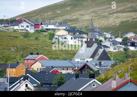 Norvegia, Troms og Finnmark, vista da Havøysund. Foto Stock