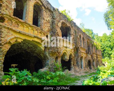 Fortezza abbandonata fuori, rovinata cittadella boscosa Tarakaniv, Ucraina Foto Stock