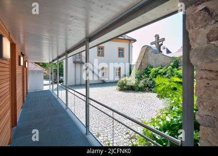 Mauritius chiesa, canonica, collina del castello, facciata della casa, architettura, Wiesentheid, Franconia, Baviera, Germania, Europa Foto Stock