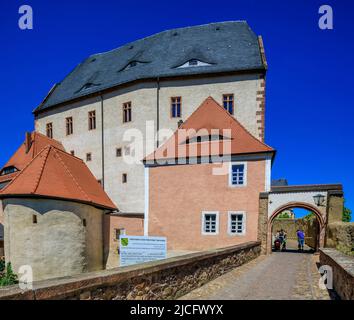 Il Castello di Mildenstein, precedentemente chiamato anche Castello di Mildenstein o Castello di Leisnig, si trova a Leisnig, nel distretto della Sassonia centrale, nello Stato libero della Sassonia. Foto Stock