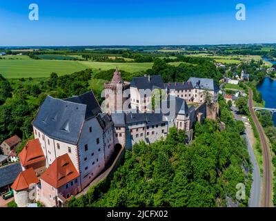 Il Castello di Mildenstein, precedentemente chiamato anche Castello di Mildenstein o Castello di Leisnig, si trova a Leisnig, nel distretto della Sassonia centrale, nello Stato libero della Sassonia. Foto Stock