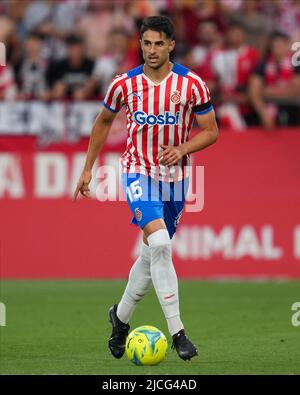 Girona, Spagna. 11 giugno 2022, Juanpe di Girona FC durante la lla Liga SmartBank disputata, finale, prima tappa, tra Girona FC e CD Tenerife disputata allo Stadio Montilivi il 11 giugno 2022 a Girona, Spagna. (Foto di Bagu Blanco / PRESSINPHOTO) Foto Stock