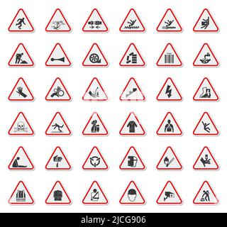 Avvertenza simboli di pericolo etichette segno Isola su sfondo bianco,Illustrazione vettoriale Illustrazione Vettoriale