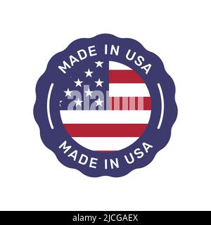 Made in USA distintivo vettoriale colorato. Etichetta adesiva con la bandiera degli Stati Uniti. Illustrazione Vettoriale