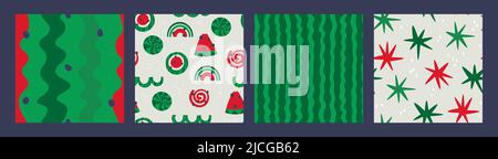 Modello di cocomero astratto. Set di pattern vettoriali senza giunture. Collezione di sfondi di frutta per design. Illustrazione Vettoriale
