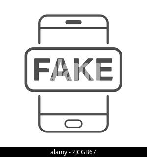 Icona delle notizie false sullo smartphone. Una silhouette di contorno lineare vuota per siti Web e applicazioni. Stile piatto Illustrazione Vettoriale