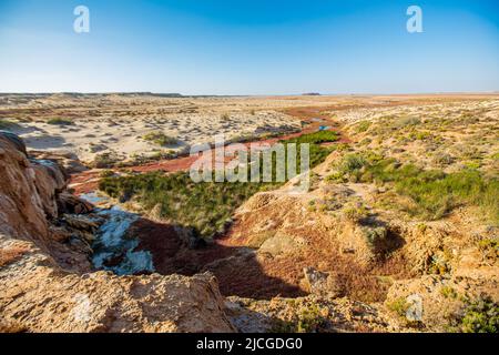 Un'oasi e una piccola cascata nel mezzo del Sahara Marocchino Foto Stock