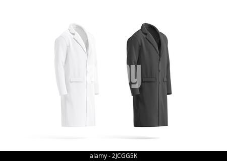 Mockup bianco e nero cappotto di lana, vista laterale Foto Stock