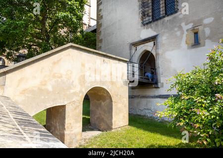 Waldemarův Most, kralovsky hrad Karlstejn, Cesky kras, Stredocesky kraj, Ceska republika / castello reale gotico Karlstejn vicino a Praga, Boemia centrale, Foto Stock