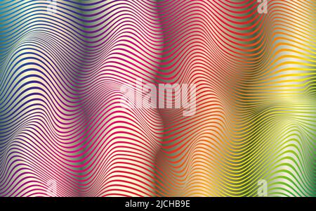 Linee psichedeliche. Modello astratto. Texture con righe ondulate e curve. Sfondo ottico. Disegno sfumatura a colori a onda, illustrazione vettoriale Illustrazione Vettoriale