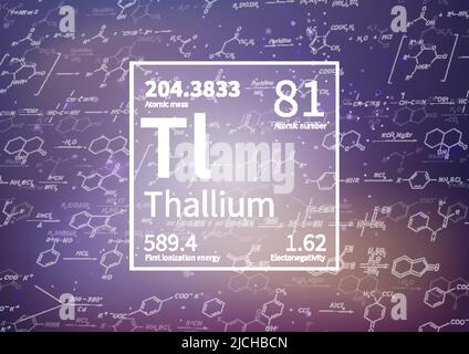Elemento chimico del tallio con prima energia di ionizzazione, massa atomica ed elettronegatività su sfondo scientifico Illustrazione Vettoriale