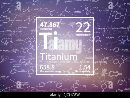 Elemento chimico al titanio con prima energia di ionizzazione, massa atomica ed elettronegatività su sfondo scientifico Illustrazione Vettoriale