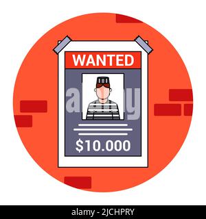 Un criminale voluto è voluto. Ricompensa per la cattura di un bandito. flat vettore illustrazione. Illustrazione Vettoriale