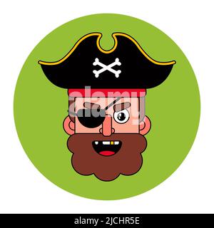 pirata arrabbiata con una barba e un cappello. rapinatore di mare. illustrazione vettoriale piatta. Illustrazione Vettoriale