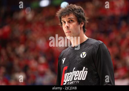 Milano, Italia. 12th giugno 2022. Italia, Milano, 12 2022 giugno: Durante la partita di basket A|X Armani Exchange Milano vs Virtus Bologna, finale game3 LBA 2021-2022 al Mediolanum Forum (Foto di Fabrizio Andrea Bertani/Pacific Press) Credit: Pacific Press Media Production Corp./Alamy Live News Foto Stock