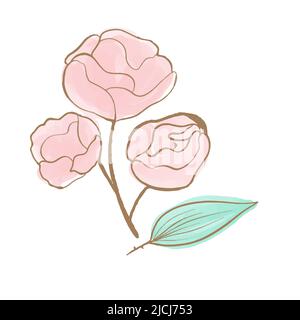 Delicato peonia rosa vettoriale con finiture dorate. Acquerello disegno a mano. Fiore per disegno di nozze. Illustrazione Vettoriale