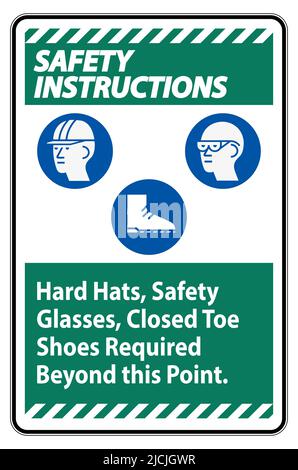 Le istruzioni di sicurezza devono essere fornite con la firma di cappelli rigidi, occhiali di sicurezza, scarpe chiuse oltre questo punto Illustrazione Vettoriale