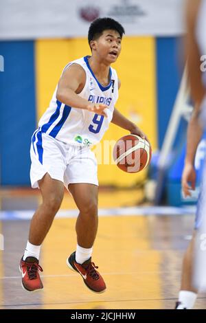 Doha, Qatar. 13th giugno 2022. Jared Bahay della squadra di pallacanestro filippina in azione durante la partita del campionato asiatico 2022 FIBA U16 tra Filippine e Kuwait alla al-Gharafa Sports Multi-Purpose Hall. Punteggio finale; Filippine 82:45 Kuwait. (Foto di Luis Veniegra/SOPA Images/Sipa USA) Credit: Sipa USA/Alamy Live News Foto Stock