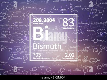 Elemento chimico del bismuto con prima energia di ionizzazione, massa atomica ed elettronegatività su sfondo scientifico Illustrazione Vettoriale