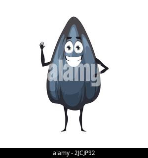 Allegro carattere di semi di girasole, vettore cartoon food personage. Semi di girasole con simpatico viso divertente felice, snack yummy o emoji con sorriso kawaii, personaggio comico per bambini Illustrazione Vettoriale