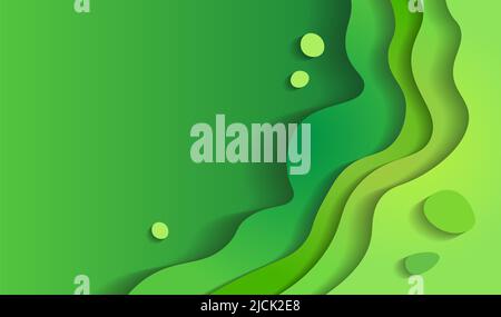 onda verde astratta, motivo di taglio della carta retrò, sfondo geometrico, illustrazione, arte naturale Foto Stock