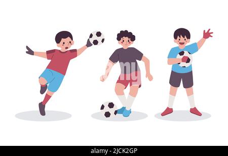 Ragazzo giocando Calcio giocatore Sport personaggio isolato Illustrazione Vettoriale