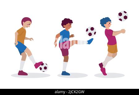 Ragazzo giocando Calcio giocatore Sport personaggio isolato Illustrazione Vettoriale