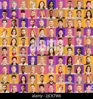 Ritratti dei dipendenti di diverse professioni di fronte a uno sfondo colorato come concetto di personale Foto Stock
