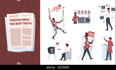 Manipolazione delle persone. Attacco mentale psicologico per la violenza umana garish vettore flat templates Illustrazione Vettoriale