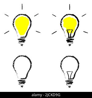 Set di icone di lampadine isolate su sfondo bianco. Stile fatto a mano. Illustrazione vettoriale Illustrazione Vettoriale