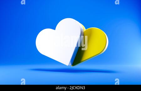 Due 3D cuori giallo e blu, prega per l'Ucraina - concetto, 3D rendering Foto Stock